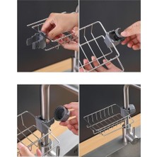 Mutfak Organizeri Tek Kat Demir Raf, Musluğa Klipsli Paslanmaz Çelik Evye Düzenleyici, Delmesiz Kurulum, Açık Drenajlı Süngerlik, Askılı Lavabo Içi Raf, Paslanmaz ve Dayanıklı Evye Organizeri