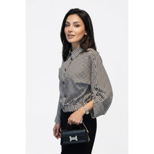 Lale Butik Desenli Kol Detaylı Gömlek 14416 Siyah