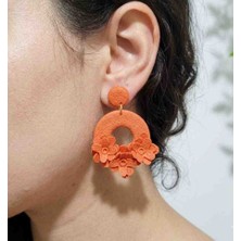 Ödül Moda Polimer Kil Özel Tasarım Çiçekli Küpe Turuncu