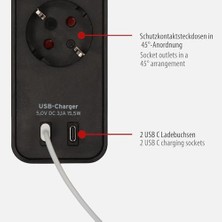 Freedom Books Ecolor Serisi 4 Soketli 2 Adet Type-C Hızlı Şarj Özellikli 1,5 Metre Kablolu Anahtarlı Priz Siyah