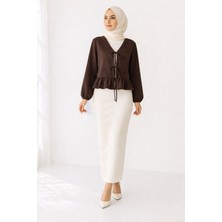 Cng Moda Önü Bağlamalı Fırfırlı Kimono Gömlek