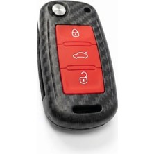 Gümrük Bey Volkswagen Jetta Polo Golf Seat Skoda Siyah-Kırmızı Karbon Anahtar Kılıfı 3 Tuşlu