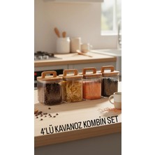 Ogeda Home Mien 4’lü Kare Cam Saklama Kavanoz Seti –4'lü Kare, 1100 ml Akasya Kapaklı, Kulplu Kavanoz Seti