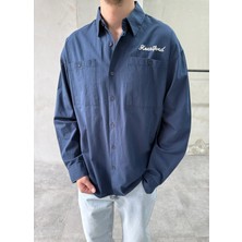 Difransel Jeans Heartford Nakışlı Oversize Lacivert Gömlek