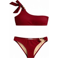 Aquella Aksesuarlı Bordo Straplez Bikini Takım