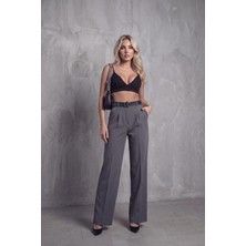 Haka Giyim Kadın Palazzo Kalıp Kumaş Pantolon Ithal Doubleface Kumaş Kemerli