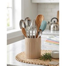 Misra Home Collection Metal Silindir Kaşıklık Tezgah Üstü Servis Standı Dik Kaşıklık Düzenleyici Çok Amaçlı Organizer Kahverengi