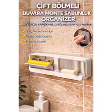 Ecuy Çift Bölmeli Sabunluk Duvara Monte Yapışkanlı Kapaklı Banyo Mutfak Sabun Kutusu Raf