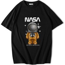 Brz Collection Unisex Oversize Nasa Space Mission T-Shirt Siyah