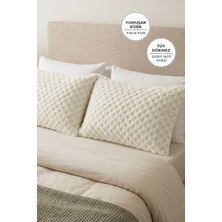 Evien Home Kürklü Peluş 2'li Yastık Kılıfı 50X70 cm Polo Yumuşak Supersoft Dekoratif Wellsoft Bej