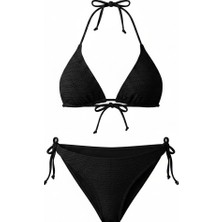 Aquella Ajurlu Siyah Üçgen Bikini Takım