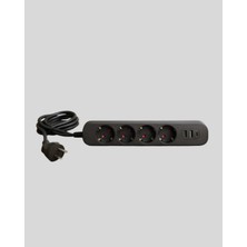 M Merc Giyim 4’lü Çoklu Priz 2 USB Type-C Girişli Akım Korumalı Siyah