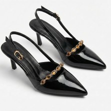 Giamgia Shoe Kadın Taşlı Bantlı Arkası Açık Kadeh Topuklu Sivri Burun Abiye Stiletto Ayakkabı
