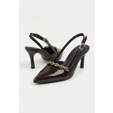 Giamgia Shoe Kadın Taşlı Bantlı Arkası Açık Kadeh Topuklu Sivri Burun Abiye Stiletto Ayakkabı