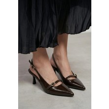 Giamgia Store Kadın Rugan Tokalı Bantlı Arkası Açık Sivri Burun Stiletto Abiye Topuklu Ayakkabı