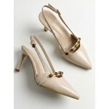 Giamgia Shoe Kadın Taşlı Bantlı Arkası Açık Kadeh Topuklu Sivri Burun Abiye Stiletto Ayakkabı