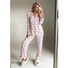 Gece İncisi Uzun Kol Kalp Desenli Pijama Takımı