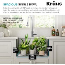 Freedom Books KHU101-24L Standart Pro 24" Undermount 16 Gauge Tek Kase Çamaşır ve Yardımcı Lavabo, 60 Cm, Sıkı Yarıçap