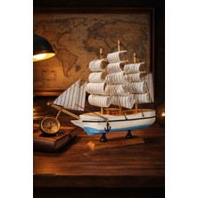 Biton Toptan Büyük Boy El Yapımı Ahşap Yelkenli Gemi Maketi 24 x 24 cm – Dekoratif Masa Üstü Premium Hediye 529A
