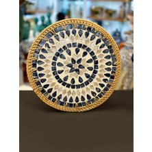 Sever Krem Antrasit Sedefli Rattan Supla/dekoratif Tepsi 32CM