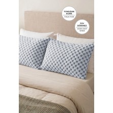 Evien Home Kürklü Peluş 2'li Yastık Kılıfı 50X70 cm Polo Yumuşak Supersoft Dekoratif Wellsoft Gri