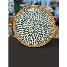 Sever Mavi Sedefli Rattan Supla/dekoratif Tepsi 32CM