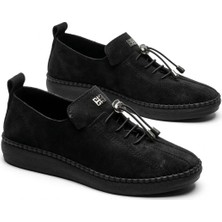 Giamgia Store Kadın Siyah Süet Lastik Bağcıklı Dikişli Esnek Taban Günlük Casual Spor Ayakkabı