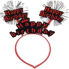 Nemere Happy Birthday Yazılı Püsküllü Neon Kırmızı Renk Doğum Günü Tacı 22X19 cm