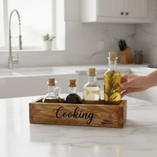PostOtto Design Studio Ahşap Mutfak Organizeri Yağdanlık Altlığı ve Baharatlık Standı - Modern "cooking" Tasarımlı