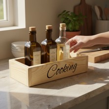 PostOtto Design Studio Ahşap Mutfak Organizeri Yağdanlık Altlığı ve Baharatlık Standı - Modern "cooking" Tasarımlı