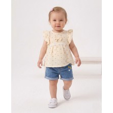 Ege Bebek Kız Bebek Yazlık Kot Şortlu Müslin Bluzlu 6-9-12-18-24 Aylık Şık Bebek Takımı