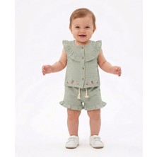 Ege Bebek Kız Bebek Yazlık Müslin Çiçek Nakışlı Şortlu, Bluzlu 6-9-12-18-24 Aylık Bayramlık Bebek Takımı