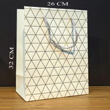 Ttt Beyaz Geometrik Desenli Büyük Boy Karton Hediye Çantası