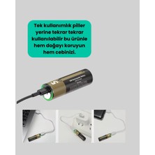 M Merc Giyim Type-C USB ile Hızlı Şarj Edilebilir Aa Kalem Pil | 1.5V Lityum | Çiftli Paket