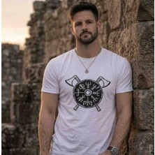 Zeda By Es Erkek Iskandinav Vegvisir Viking Baskılı Bisiklet Yaka Pamuklu Tişört
