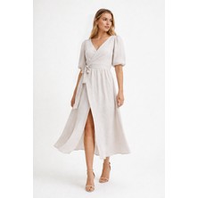 Kruvaze Midi Elbise – Bağlamalı, Cepli, Yazlık Şık Kadın Elbise