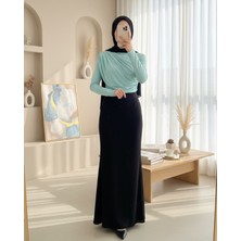 Moda Morfo Yarım Boğaz Büzgülü Sandy Bluz         -Mint