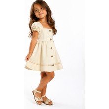 Kız Çocuk Düğmeli Yazlık Elbise – Kısa Kollu, Rahat Kesim Günlük Çocuk Elbise