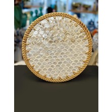 Sever Krem Sedefli Rattan Supla/dekoratif Tepsi Desen1 32CM