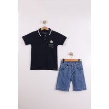 Joy Kids Erkek Çocuk %100 Pamuk Kot Şortlu Polo Yaka Takım (7-10YAŞ) (Lacivert)
