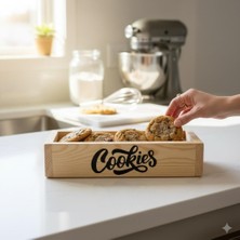 PostOtto Design Studio Ahşap Kurabiye ve Atıştırmalık Sunum Sepeti - Modern "cookies" Tasarımlı Mutfak Organizer