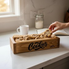 PostOtto Design Studio Ahşap Kutu Kurabiye ve Atıştırmalık Sunum Sepeti - Modern "cookies" Tasarımlı Mutfak Organizer