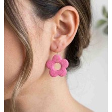 Ödül Moda Polimer Kil Özel Tasarım Çiçek Fırfırlı Pembe Küpe