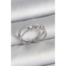 Pirinç Gümüş Renk 2'li Zirkon Taş Detaylı Kelebek Figür Ayarlanabilir Model Kadın Yüzük - Lisinya