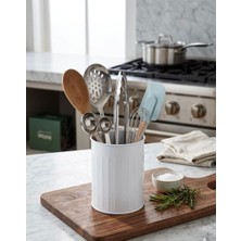 Misra Home Collection Metal Silindir Kaşıklık Tezgah Üstü Servis Standı Dik Kaşıklık Düzenleyici Çok Amaçlı Organizer Beyaz