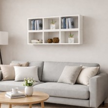 Dekormer Design Kitaplık Yatay Lux Duvar Rafı Mobilya Takım Beyaz