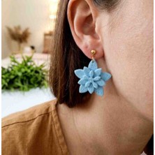 Ödül Moda Polimer Kil Özel Tasarım 3 Boyutlu Katmanlı Çiçek Küpe Açık Mavi