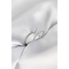 Gümüş Renk Zirkon Taşlı Kuyruklu Kalp Model Kadın Yüzük - Lisinya