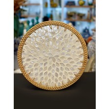 Sever Krem Sedefli Rattan Supla/dekoratif Tepsi Desen2 32CM