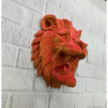 M Merc Giyim Gold Kırmızı Aslan Duvar Dekoru Asılabilir Hediyelik 3D Heykel 20X21 cm